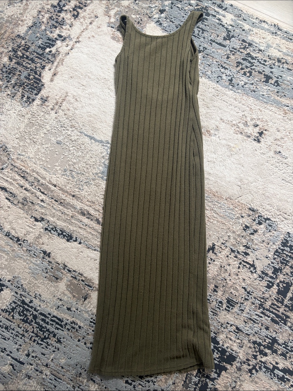 Low Back Olive Green Ribbed Maxi Dress